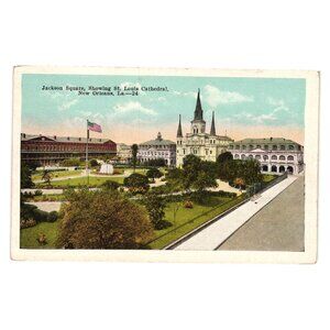 Jackson Square St Louis Cathedral New Orleans Postcard Vintage Linen Unused